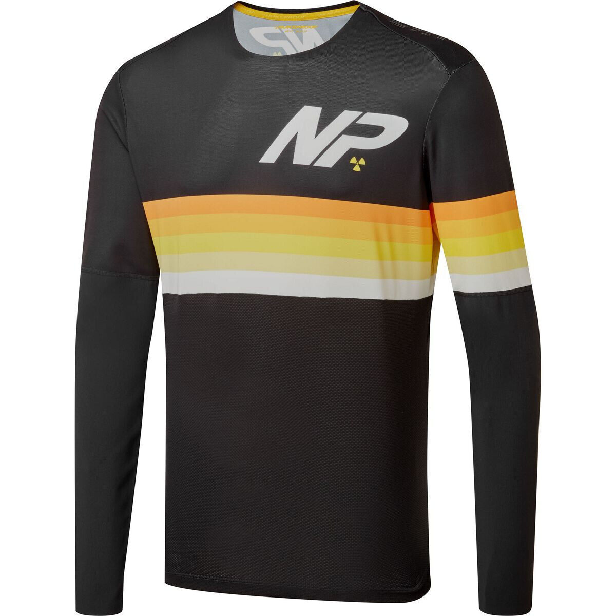 Nukeproof Blackline Race Long Sleeve JerseyThe Ultimate in trail/ enduro jersey design? Using the finest high-performance fabrics, the Nukeproof Blackline Race Long Sleeve Jersey elevates MTB Ridewear performance to the next level.

The Blackline Race Long Sleeve Jersey uses body mapping technology with highly breathable and wicking Polartech ™ Powerdry ™ fabric on the upper part of the jersey to keep you dry, with Polartech ™ Delta ™ to keep you cool. Not only that the sleeves use tough yet super lightweight Cordura™ to fend of trail debris and added toughness. Lastly, an anti-bacterial finish helps prevent nasty niffs after a day of hard riding.

A welded neck, flatlock and cover stitches (where required) ensure the 4-way stretch body gives the rider incredible comfort, even on the longest rides. Riding with a pack? The Race jersey is finished with silicone panels on the shoulders. This grips the pack straps and ensures it stays locked in place.